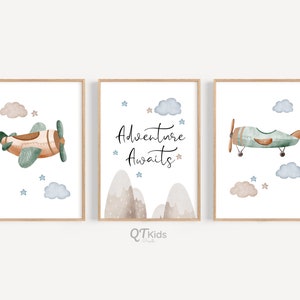 Flugzeug Kinderzimmer Drucke, Junge Spielzimmer Schlafzimmer druckbare Wandkunst, Flugzeug Kinderzimmer Dekor, 3er Set Jungenzimmer Wanddekor Drucke, DIGITAL DOWNLOAD