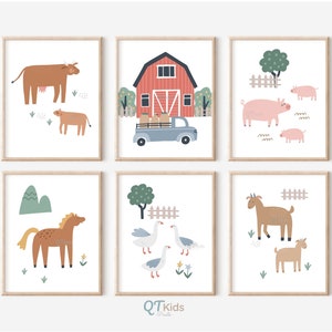 Farm Nursery Prints, Farm Animal Printable Wall Art, Kids Room Farm Decor, Farm Posters Set of 6, Scandi Farm Animal Prints DIGITAL DOWNLOAD