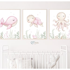 Meer Tier Wand Kunst, Unterwasser Meer Kinderzimmer Dekor, Mädchen Kinderzimmer Drucke, Rosa Ozean Kinderzimmer Dekor, Maritime Kinderzimmer Drucke, DIGITAL DOWNLOAD