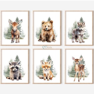 Waldtier Druckbare Wandkunst, Druckbare Wanddeko, Waldtier Kinderzimmer Dekor, Aquarell Bär Reh Fuchs Drucke, DIGITALER DOWNLOAD