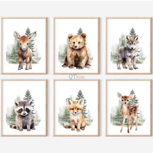 Woodland Animal Nursery Prints, Boy Room Printable Wall Art, Forest Animal Nursery Decor, Watercolour Bear Deer Fox Prints, DIGITAL DOWNLOAD