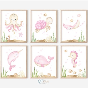 Sea Animal Prints Set, Under the Sea Nursery Prints, Girl Nursery Ocean Prints, Nautical Watercolour Sea Animal Posters, DIGITAL DOWNLOAD