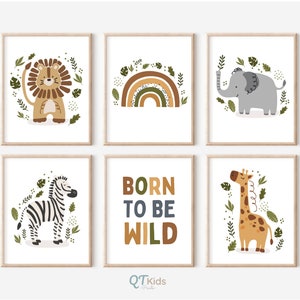 Safari Animal Nursery Prints, Jungle Animal Kids Room Wall Decor, Elephant Lion Giraffe Zebra Posters, Boho Nursery Prints DIGITAL DOWNLOAD