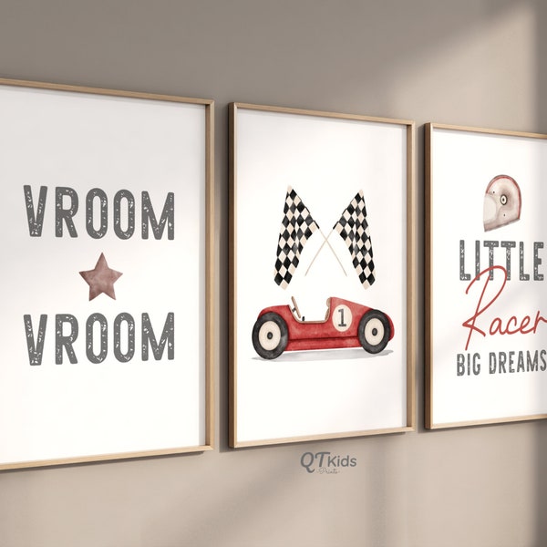 Racing Car Nursery Prints, Boy Playroom Printable Wall Art, Red Race Car Poster, Watercolour Vintage Red Race Car Prints, DIGITAL DOWNLOAD