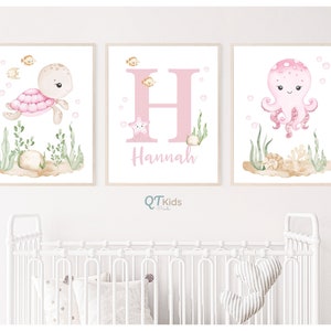 Personalized Under the Sea Nursery Prints, Custom Baby Name Ocean Sea Animal Posters, Girl Nursery Ocean Nautical Decor, DIGITAL DOWNLOAD