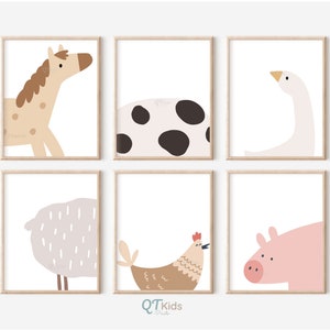 Farm Nursery Prints, Farm Animals Printable Wall Art, Playroom Farm Decor, Kids Room Farm Decor, Minimalist Nursery Decor, DIGITAL DOWNLOAD