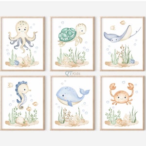 Impresiones de viveros bajo el mar, carteles de animales náuticos del océano, impresiones de viveros neutros, arte de pared de animales marinos, impresiones de salas de juegos, DESCARGA DIGITAL