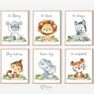 Stampe di animali Safari, Arte della parete della scuola materna, Arredamento della camera da letto per bambini, Elefante Giraffa Leone Zebra Ippopotamo, Poster di animali della giungla, / DOWNLOAD DIGITALE