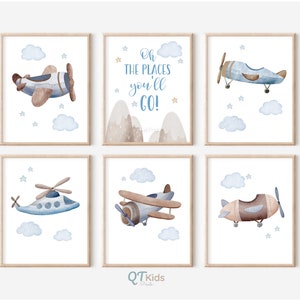 Airplane Nursery Prints, Boy Room Wall Art, Air Transport Prints Set of 6, Boy Nursery Airplane Decor, Watercolour Planes DIGITAL DOWNLOAD