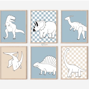 Dinosaur Nursery Prints, Boy Room Dino Printable Wall Art, Playroom Decor, Blue Nursery Decor, Toddler Bedroom Dino Posters DIGITAL DOWNLOAD