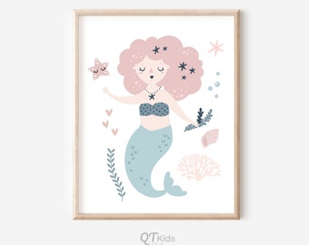 Mermaid Nursery Print, Girl Nursery Prints, Playroom Printable Wall Art, Mermaid Poster, Under the Sea Print, Mermaid Decor DIGITAL DOWNLOAD