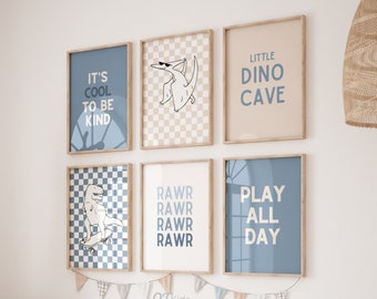 Dinosaur Nursery Prints, Boy Room Dino Wall Art, Blue Skateboard T-rex, Cool to be Kind, Rawr Dino Toddler Room Posters, DIGITAL DOWNLOAD