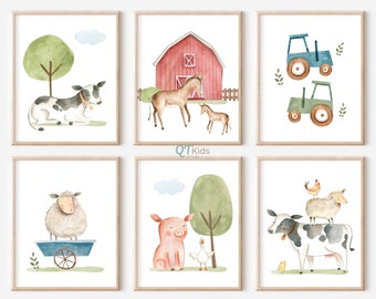 Stampe di animali da fattoria, arte da parete stampabile della scuola materna della fattoria, arredamento della fattoria della camera dei bambini, set di poster della fattoria di 6, stampe di animali da cortile del fienile DOWNLOAD DIGITALE