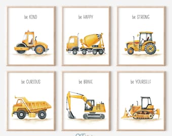 Bouw Trucks Kwekerij Prints, Boy Room Bouw Truck Wall Art, Speelkamer Decor, Aquarel Truck Voertuigen Posters DIGITALE DOWNLOAD