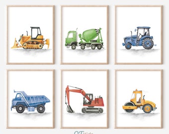 Watercolour Construction Trucks Prints, Construction Nursery Decor, Boy Room Wall Art, Playroom Truck Vehicles Posters,  DIGITAL DOWNLOAD