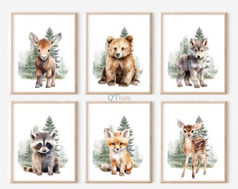 Woodland Animal Nursery Prints, Boy Room Printable Wall Art, Forest Animal Nursery Decor, Watercolour Bear Deer Fox Prints, DIGITAL DOWNLOAD