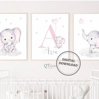 Girl Elephant Posters Baby Wall Decoration Nursery Art Prints Pictures ...