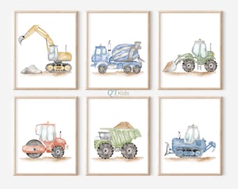 Bouw vrachtwagens prints, bouw kwekerij decor, jongen kamer kunst aan de muur, speelkamer transport vrachtwagen voertuigen posters, digitale DOWNLOAD