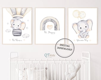 Baby Elephant Nursery Prints, Gender Neutral Animal Printable Wall Art Prints, Kids Room Wall Decor, Animal Nursery Posters DIGITAL DOWNLOAD