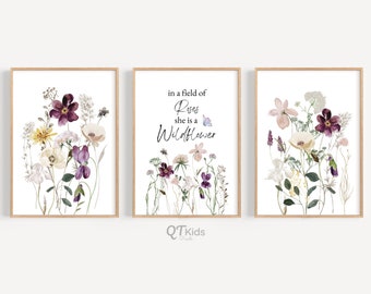 Meisje Floral Nursery Prints, Wildflowers Botanische Prints, Aquarel Floral Printable Wall Art, Ze is een Wildflower Print, DIGITALE DOWNLOAD