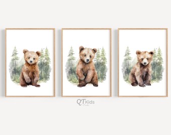 Woodland Nursery Prints, Brown Bear Printable Wall Art, Woodland Playroom Decor, Boy Nursery Prints, Baby Animal Wall Art, DIGITAL DOWNLOAD