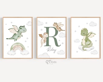 Personalized Dragon Nursery Prints, Boy Name Room Wall Art, Fairytale Playroom Decor, Baby Kids Room Baby Dragon Posters,  DIGITAL DOWNLOAD