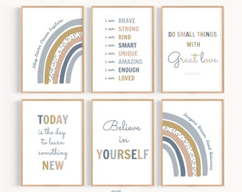 Kinderen inspirerende citaten, regenboog print, home school klaslokaal afdrukbaar, neutrale speelkamer posters, Boho nursery decor, digitale download