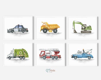Transport Nursery Prints, Boy Room Wall Art, Boy Nursery Cars Decor, Horizontal Cars Trucks Bus Vehicles Playroom Posters, DIGITAL DOWNLOAD