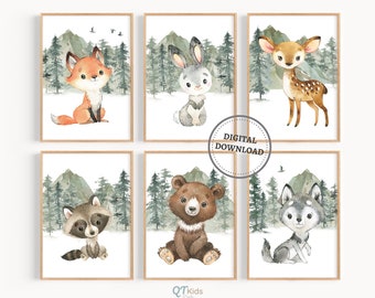 Woodland Animal Prints, Forest Animal Nursery Wall Art, Woodland Playroom Decor, Boy Nursery Prints, Baby Animal Wall Art, DIGITAL DOWNLOAD