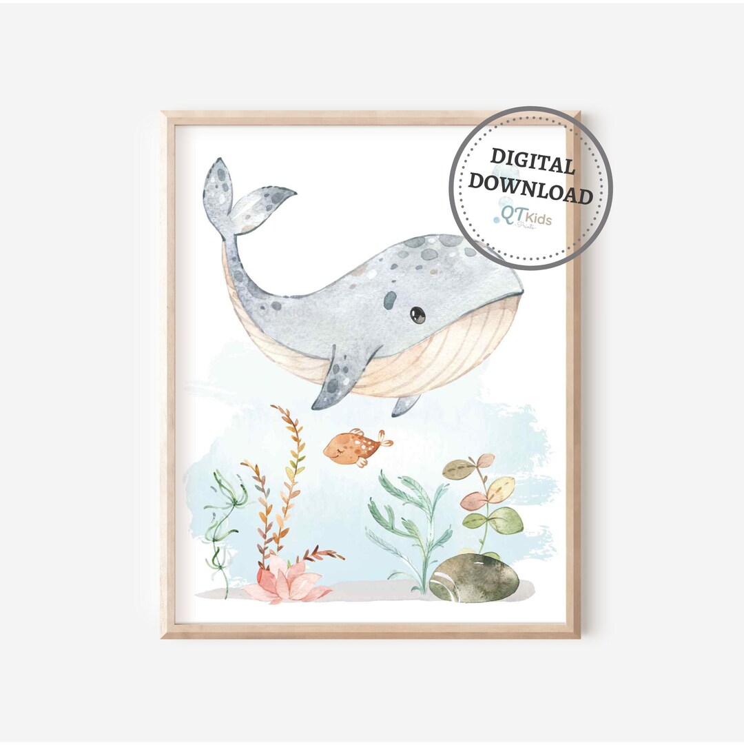 Whale Nursery Print, Under the Sea Kids Room Printable Wall Art, Ocean ...
