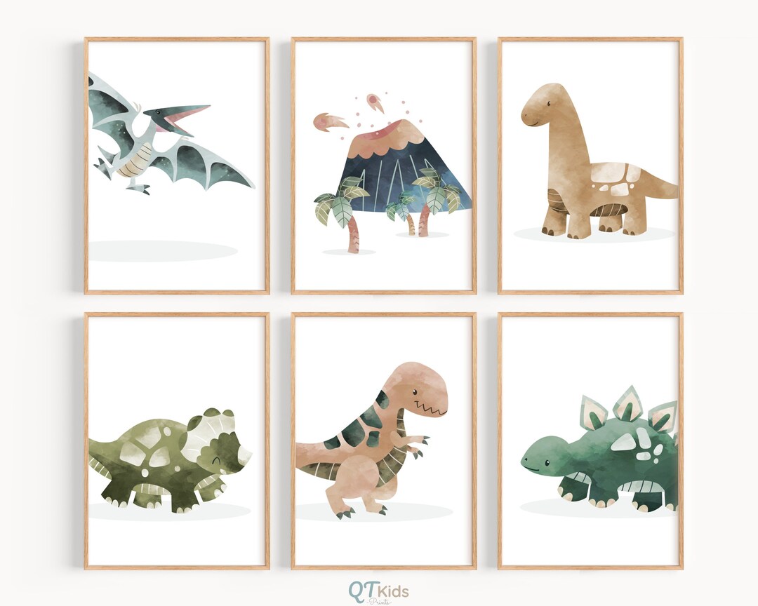 Dinosaur Nursery Wall Art, Dino Nursery Prints, Dinosaur Wall Art, Set ...