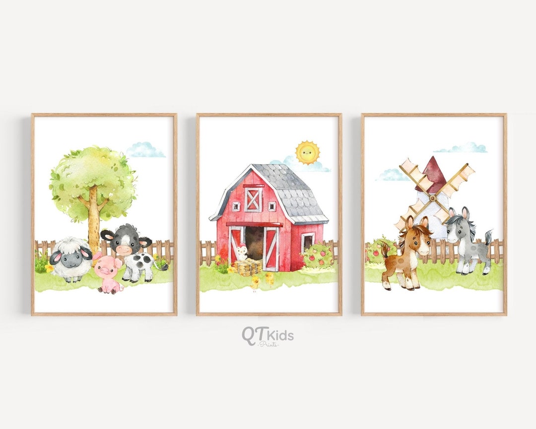 Farm Nursery Prints | Set of 3 Farm Printable Wall Art | Barn Animal ...