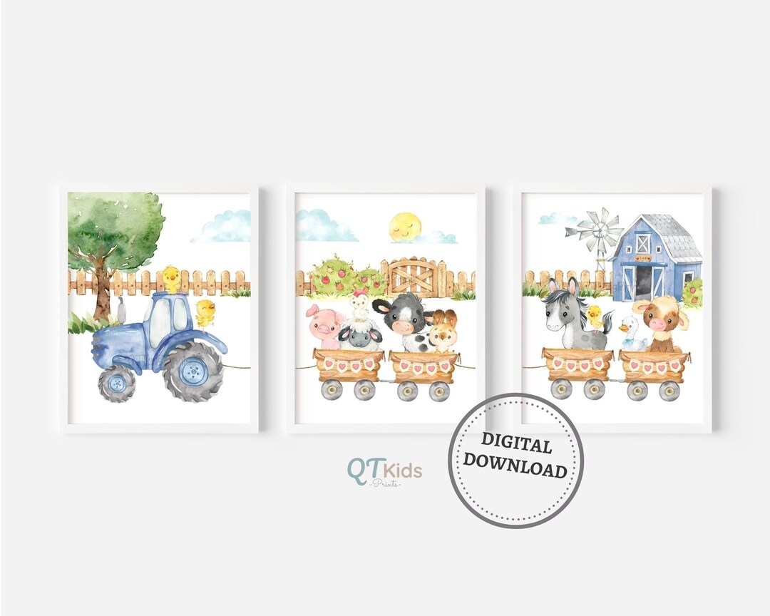 Farm Nursery Prints Farm Animal Art Prints Farm Boy Room Etsy