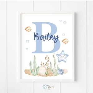 Personalisierte Ocean Kinderzimmer Drucke, Benutzerdefinierte Baby Name Ozean Meerestier Poster, Junge Nautische Spielzimmer Schlafzimmer Dekor Wandkunst, DIGITAL DOWNLOAD