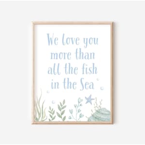 "Unter dem Meer Kinderzimmer-Druck, ""Wir lieben dich mehr als alle Fische im Meer"" Zitat Druck, Ocean Nautical Jungenzimmer Druck, DIGITALER DOWNLOAD."