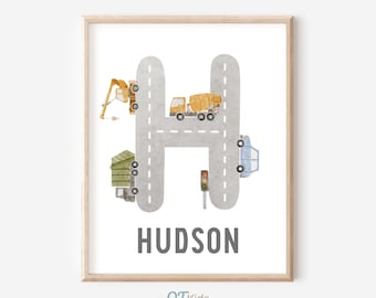 Personalized Transport Nursery Print, Custom Name Printable Wall Art, Boy Room Trucks Decor, Transport Vehicle Poster, DIGITAL DOWNLOAD