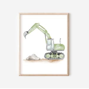 Watercolour Construction Truck Prints, Construction Nursery Decor, Boy Room Wall Art, Playroom Vehicles Posters, Excavator DIGITAL DOWNLOAD