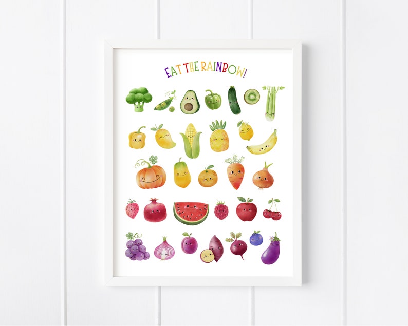 Fruits Vegetables Poster, Eat the Rainbow Print, Kids Playroom Printable Wall Art, Food Nutrition Classroom Education Print DIGITAL DOWNLOAD image 5