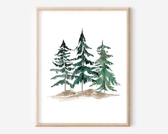 Watercolour Pine Trees Print, Woodland Nursery Decor, Forest Kids Room, Playroom Wall Art, Nature, Trees Art Print, DIGITAL DOWNLOAD