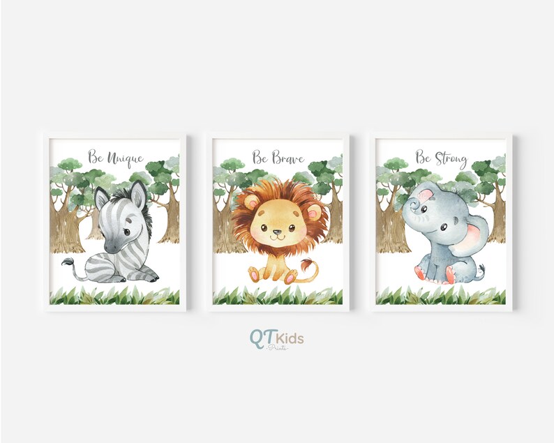 Safari Animal Prints, Nursery Wall Art, Kids Bedroom Decor, Elephant ...
