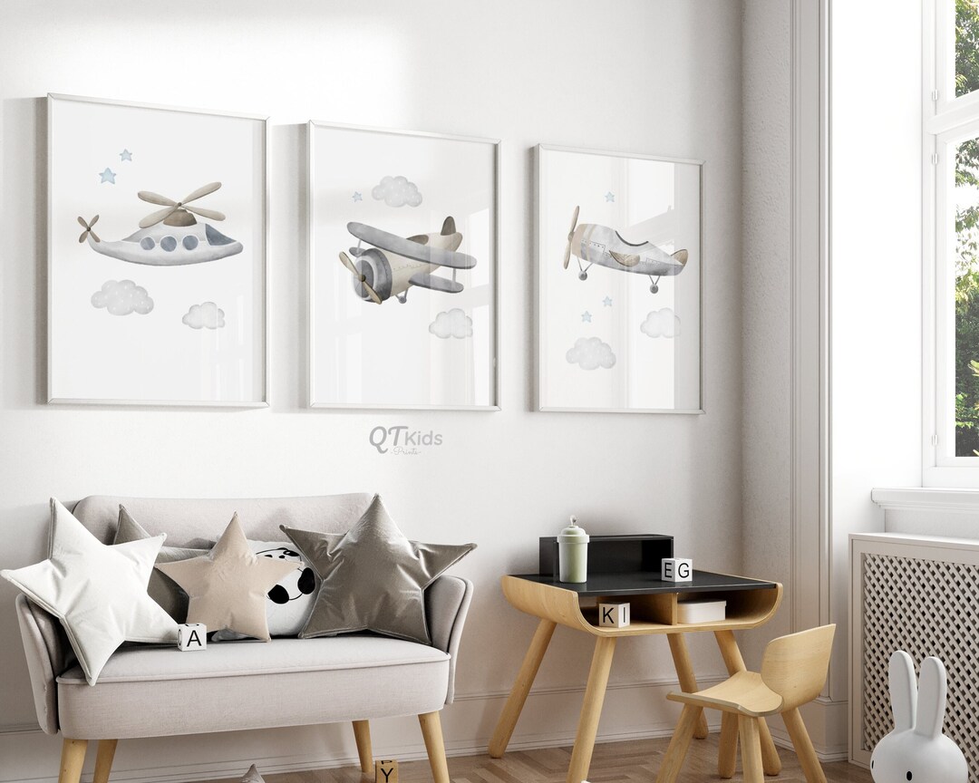 Airplane Nursery Prints, Boy Room Wall Art, Set of 3 Air Transport
