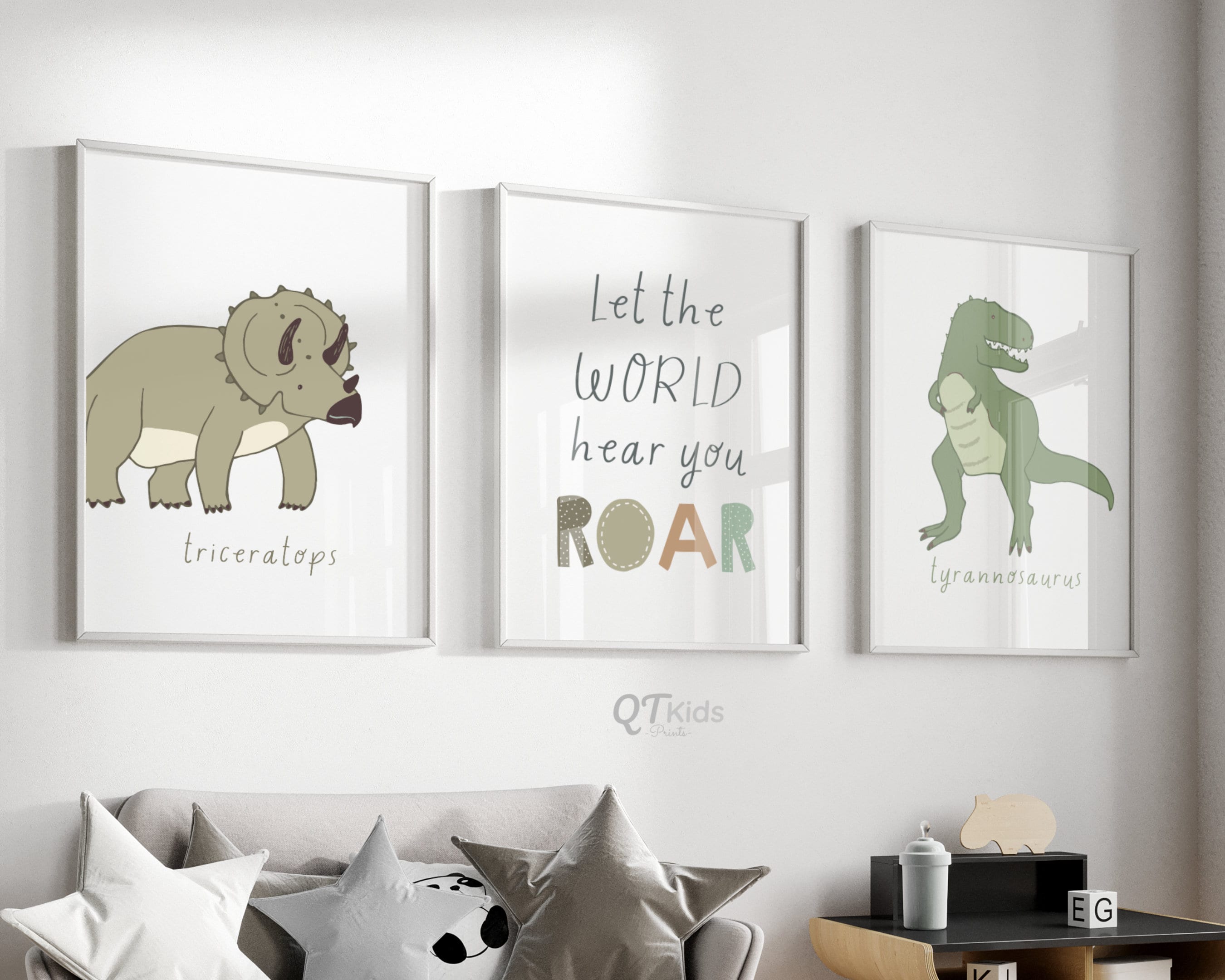 Set 4 Poster Educativi Per Cameretta - Dinosauri, ABC E Numeri Da 1 A 10 - Stampe 20x25 Cm