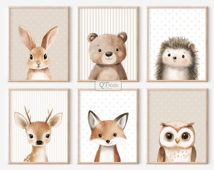 Set of Three Whimsical Art Prints, Woodland Animals Wall Art for Kids ...