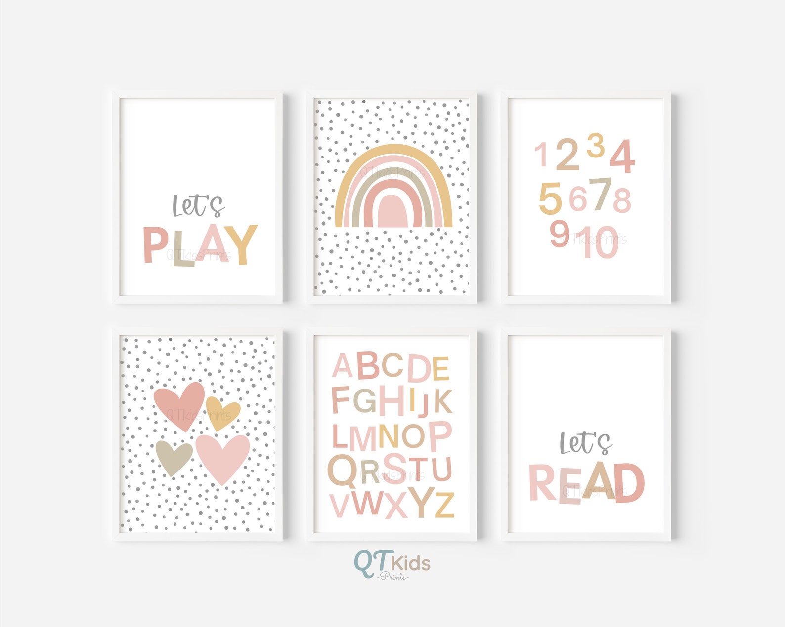 Alphabet Numbers Nursery Prints Set of 6 Girl Room Wall Art - Etsy