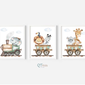 Safari Nursery Prints, Train Wall Art, Lion Elephant Zebra, Safari Animal Posters, Green Playroom Wall Art, DIGITAL DOWNLOAD image 8