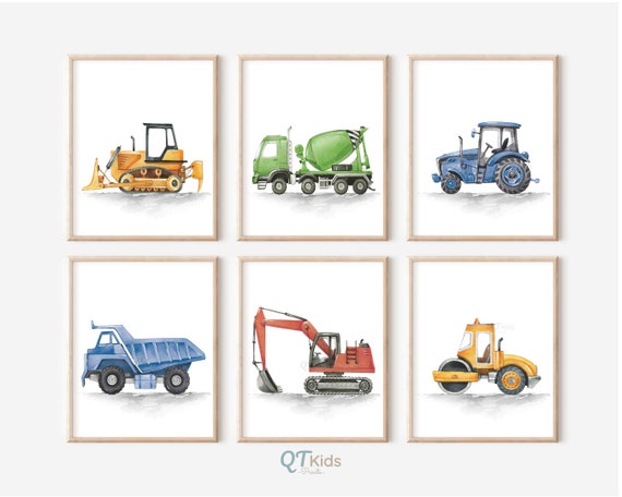 Watercolour Construction Trucks Prints, Construction Nursery Decor, Boy Room Wall Art, Playroom Truck Vehicles Posters,  DIGITAL DOWNLOAD