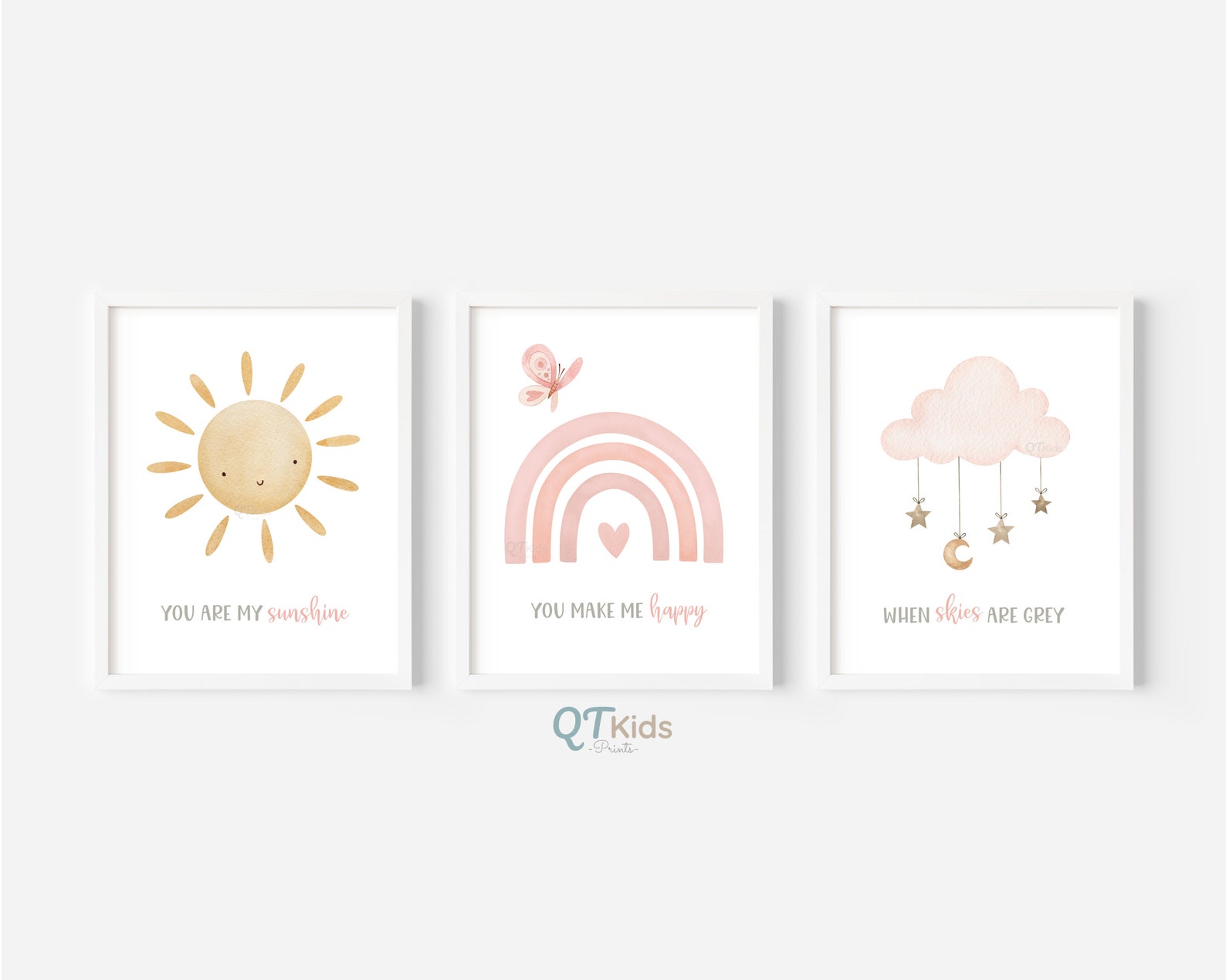Girl Nursery Print Set, Sun Cloud Rainbow, You Are My Sunshine, Pink ...