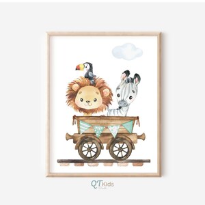 Safari Nursery Prints, Train Wall Art, Lion Elephant Zebra, Safari Animal Posters, Green Playroom Wall Art, DIGITAL DOWNLOAD image 5