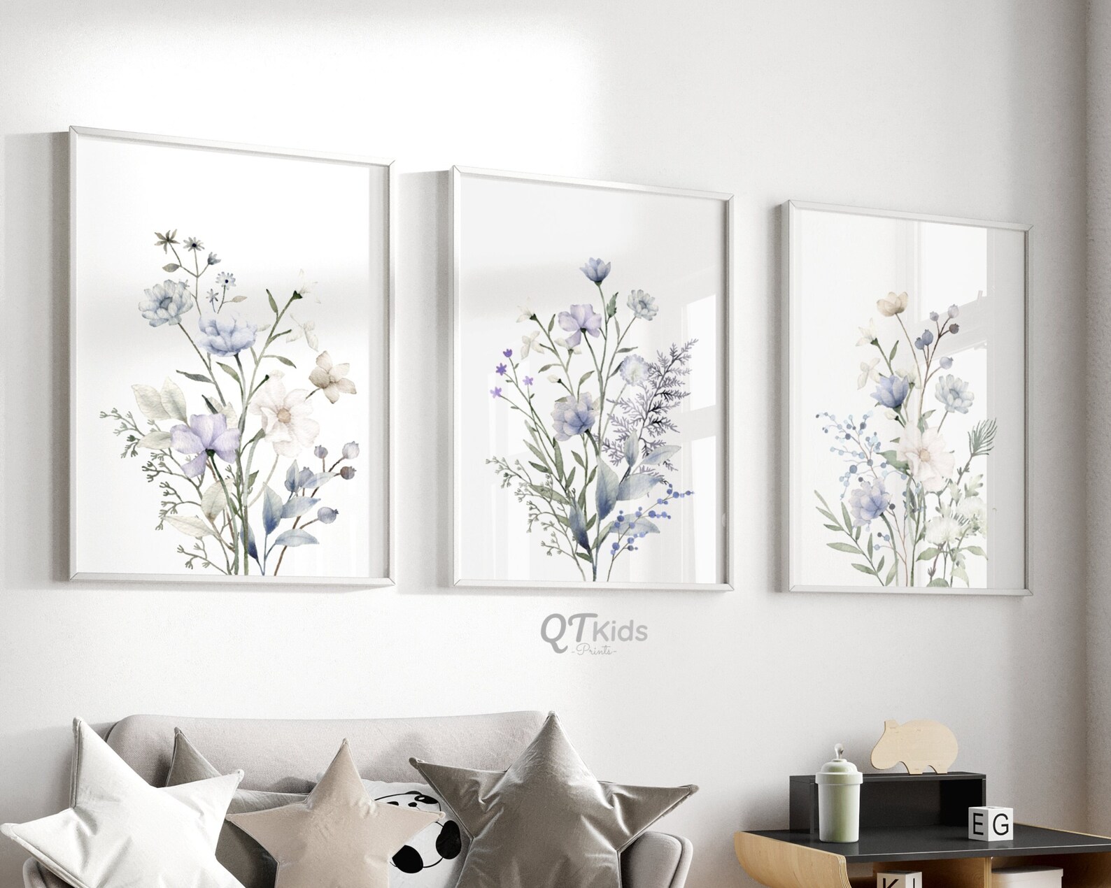 Wildflowers Nursery Prints, Girl Room Wall Art, Light Purple White ...