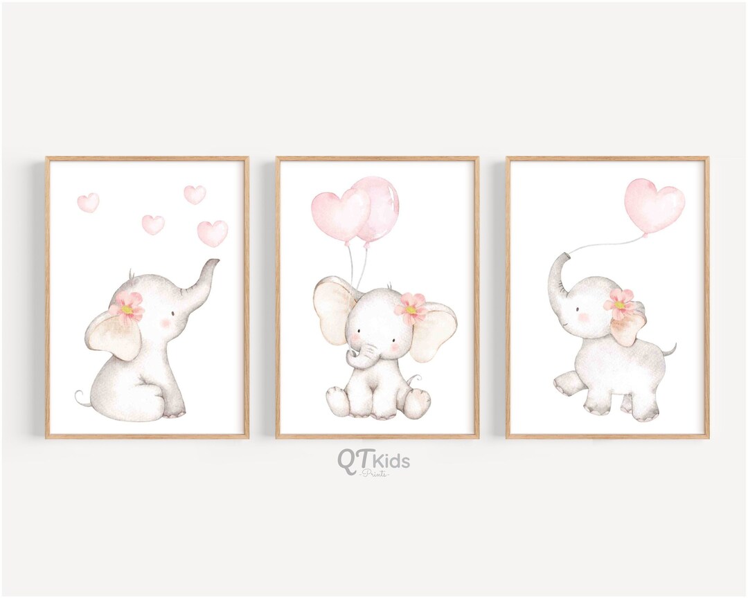 Elephant Nursery Prints, Blush Pink Nursery Decor, Elephant Pink ...